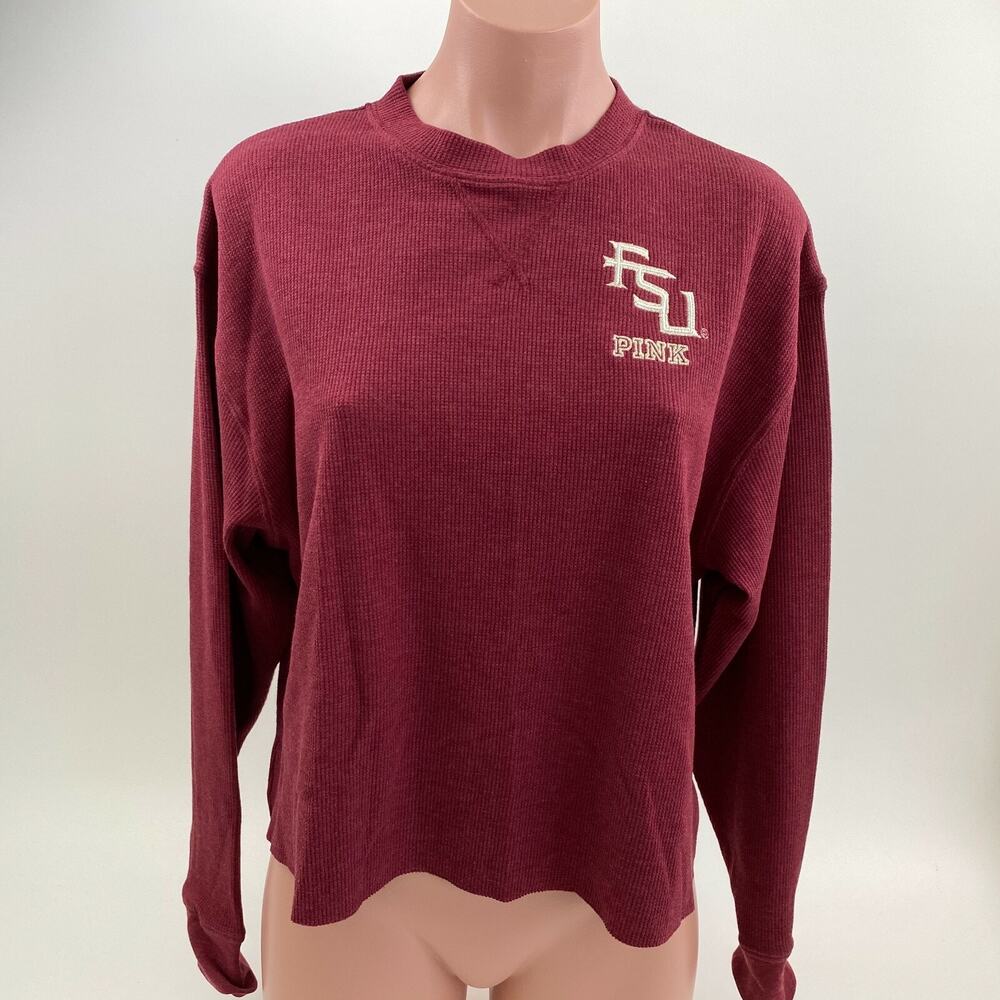Victoria's Secret PINK Long Sleeve Crew Neck Cropped Sweatshirt Burgundy S NWT